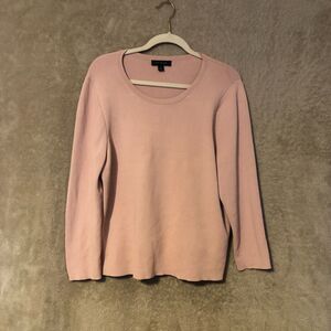 Ann Taylor Mixed Media Pullover Sweater XL Dusty Pink Long Sleeve Scoop Neck